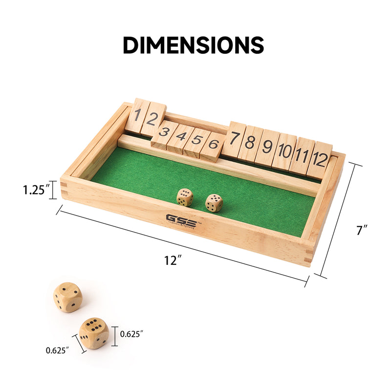 12 Numbers Dice Wooden Shut The Box Board Game Popular Pub Game with Dices Perfect for Kid and Adult