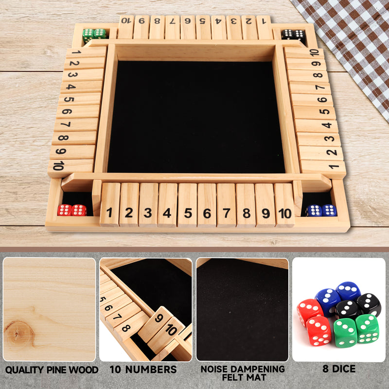 4-Player 10 Numbers Wooden Shut The Box Dice Board Game - Natural Wood