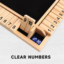4-Player 10 Numbers Wooden Shut The Box Dice Board Game - Natural Wood