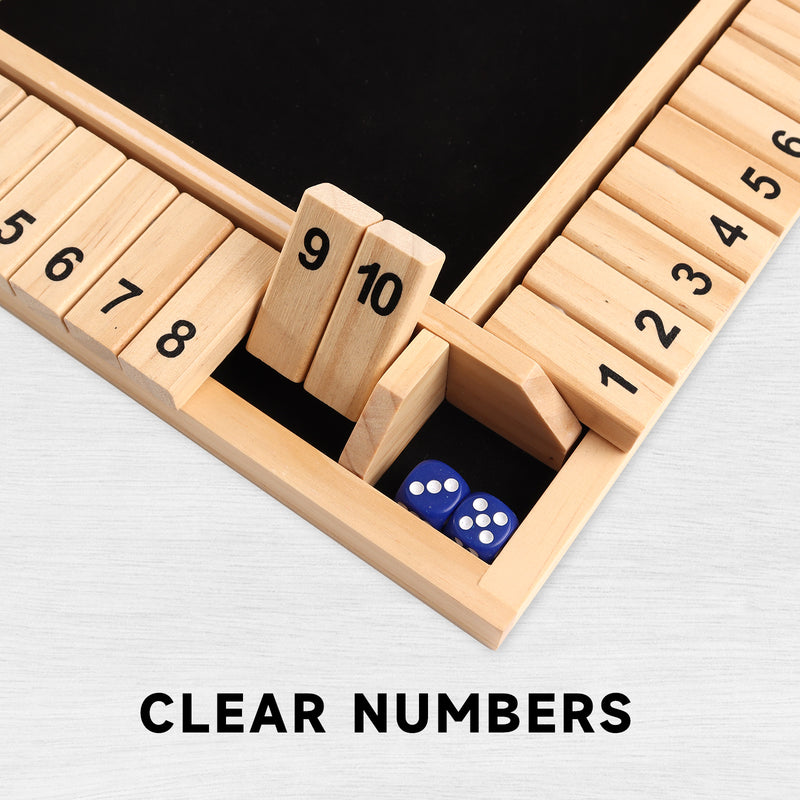 4-Player 10 Numbers Wooden Shut The Box Dice Board Game - Natural Wood