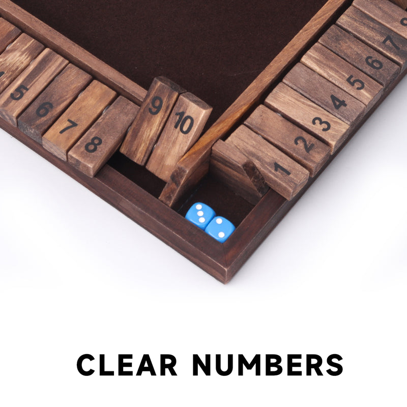 4-Player 10 Numbers Wooden Shut The Box Dice Board Game