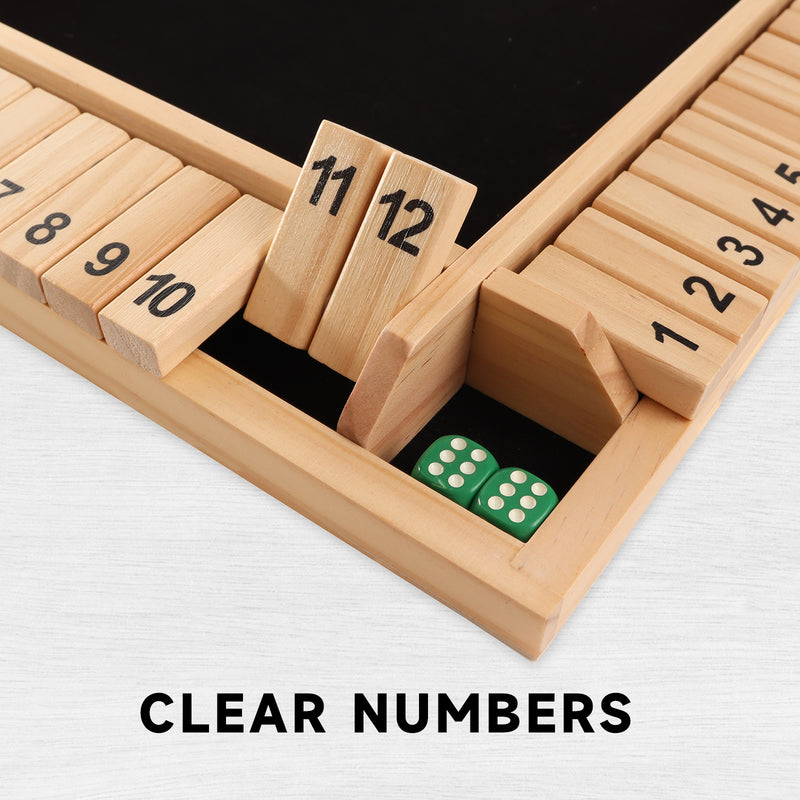 4-Player 12 Numbers Wooden Shut The Box Dice Board Game - Natural Wood
