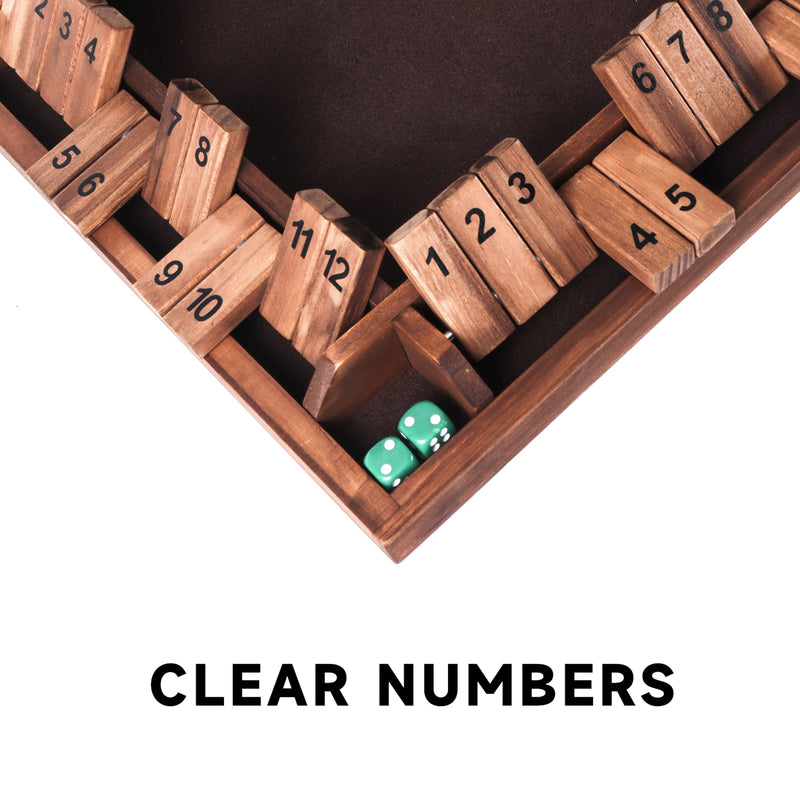 4-Player 12 Numbers Wooden Shut The Box Dice Board Game