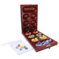 Multi-Color Glass Stones Mancala Pine Wood Board Game Family Travel Set for Family Party,kid and Adults - Oak/Mahogany