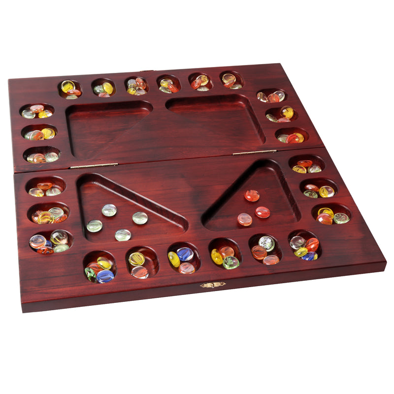 4-Player Multi-Color Glass Stones Mancala Board Game Family Travel Set for Family Party,kid and Adults (Mahogany)