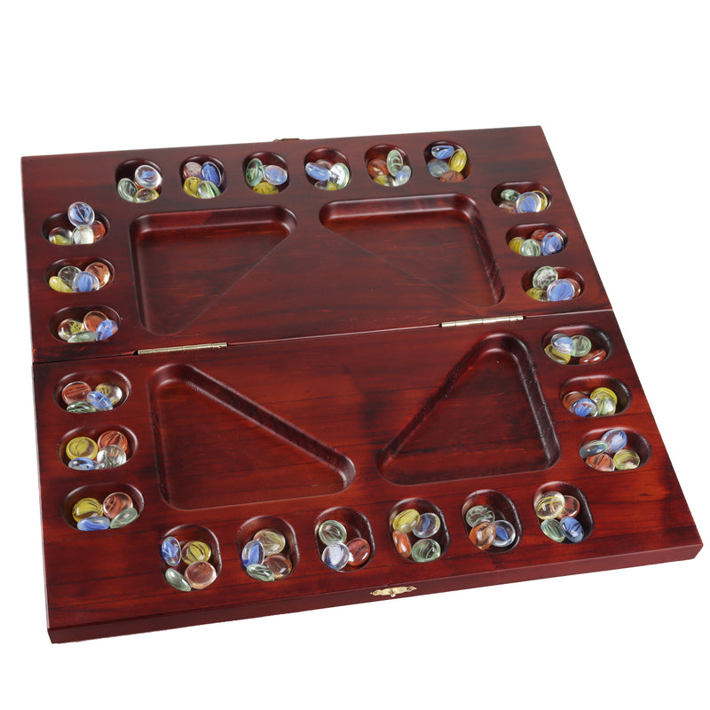 4-Player Mancala Board Game Folding Family Travel Set - Mahogany/Oak