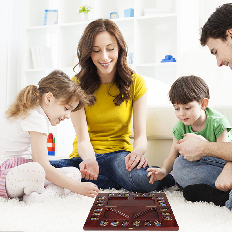 4-Player Mancala Board Game Folding Family Travel Set - Mahogany/Oak