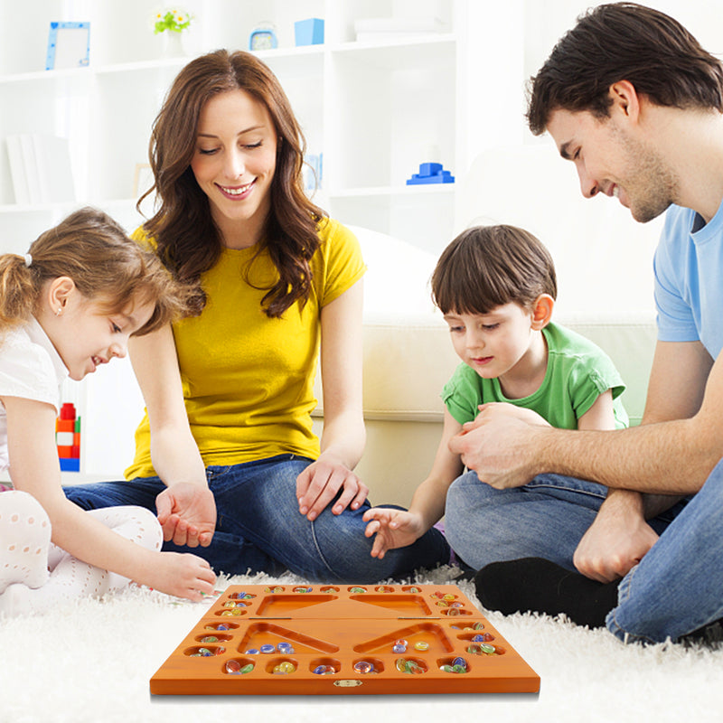4-Player Mancala Board Game Folding Family Travel Set - Mahogany/Oak