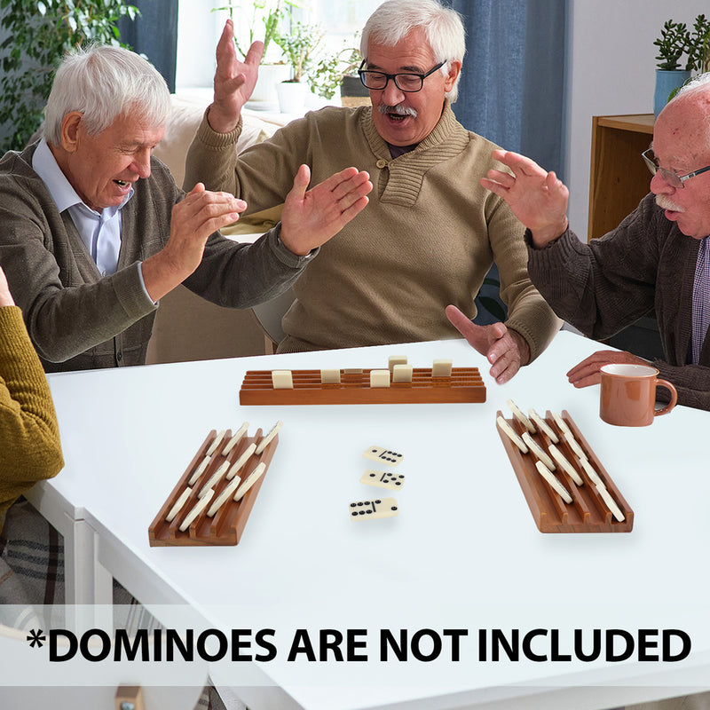10" Set of 4 Domino Racks, Wooden Domino Trays Holders Organizer