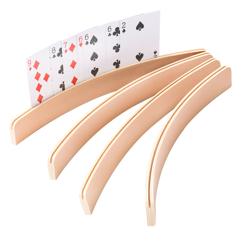 12.5"/17.5" Wooden Playing Card Holders Plywood Card Rack Hold 26 Cards for Kids, Adults and Seniors (4-Pack)
