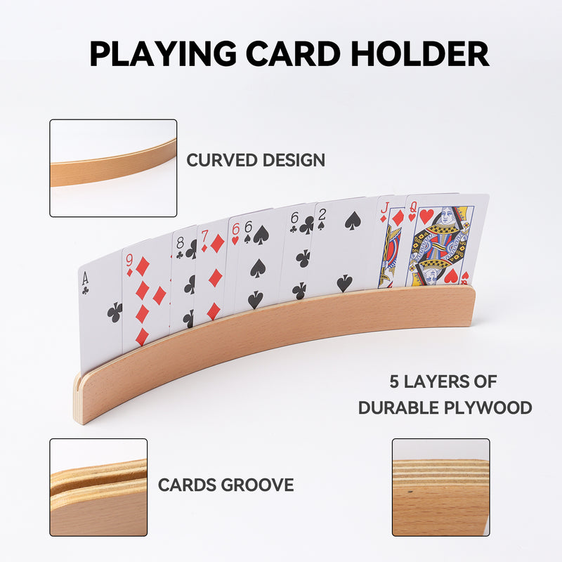 12.5"/17.5" Wooden Playing Card Holders Plywood Card Rack Hold 26 Cards for Kids, Adults and Seniors (4-Pack)