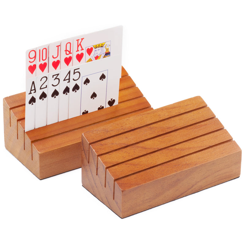 6"/14" Wooden Playing Card Holder Tray Card Rack Organizer for Kids, Adults and Seniors (2-Pack)