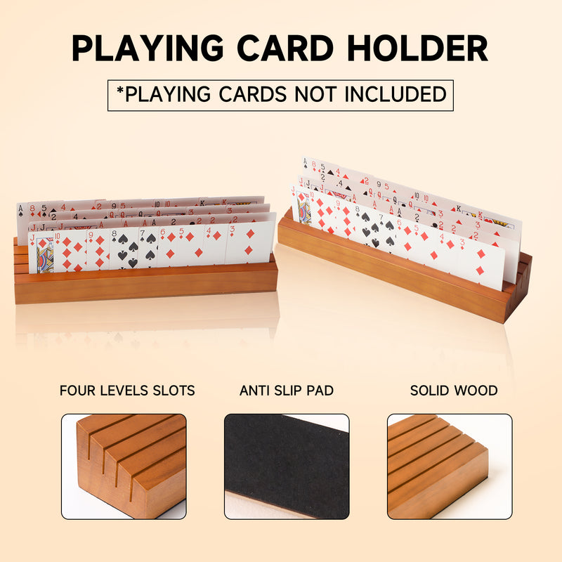 6"/14" Wooden Playing Card Holder Tray Card Rack Organizer for Kids, Adults and Seniors (2-Pack)