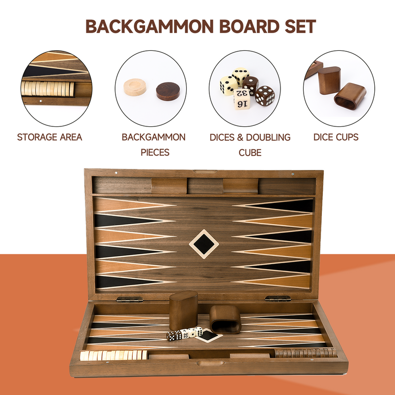 11"/17"/21" Premium Wooden Inlay Backgammon Board Game Set Classic Travel Table Board Game - Star Style