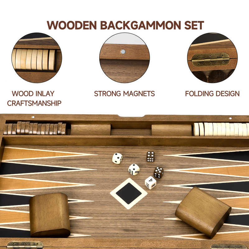 11"/17"/21" Premium Wooden Inlay Backgammon Board Game Set Classical Travel Table Board Game for kids and Adults - Star Style