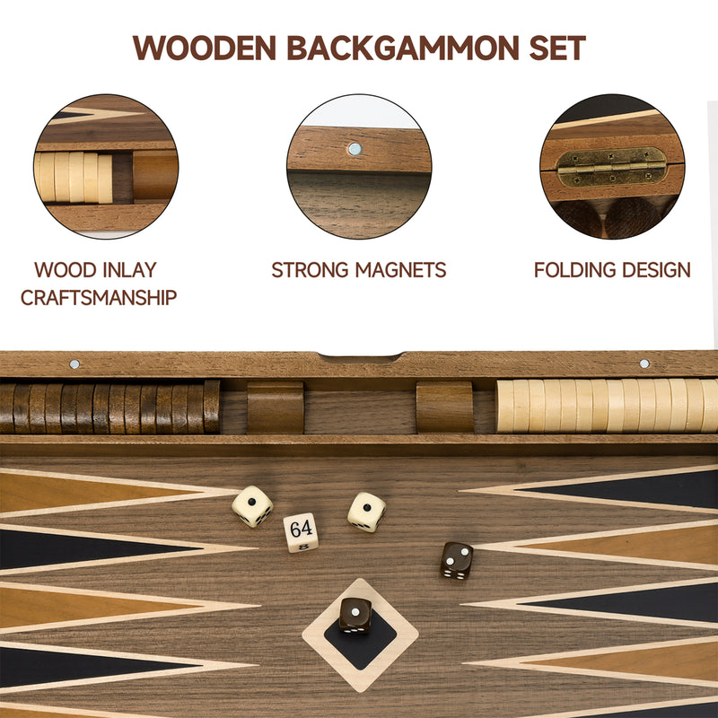 17" Star Style Wooden Inlay Backgammon Board Game Set