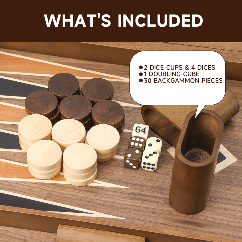 11"/17"/21" Premium Wooden Inlay Backgammon Board Game Set Classical Travel Table Board Game for kids and Adults - Star Style