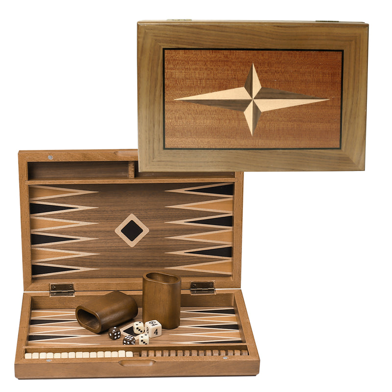 11" Star Style Magnetic Wooden Inlay Backgammon Board Game Set