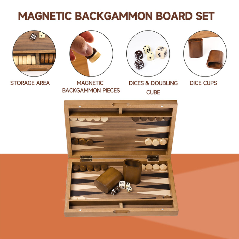 11" Star Style Magnetic Wooden Inlay Backgammon Board Game Set