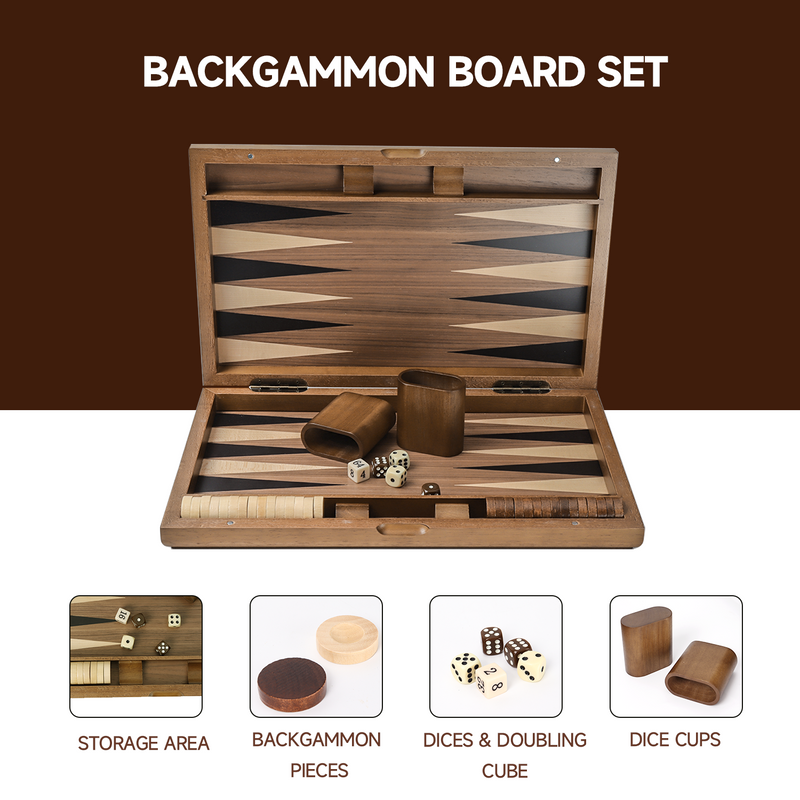 17" Double Stripe Style Wooden Inlay Backgammon Board Game Set