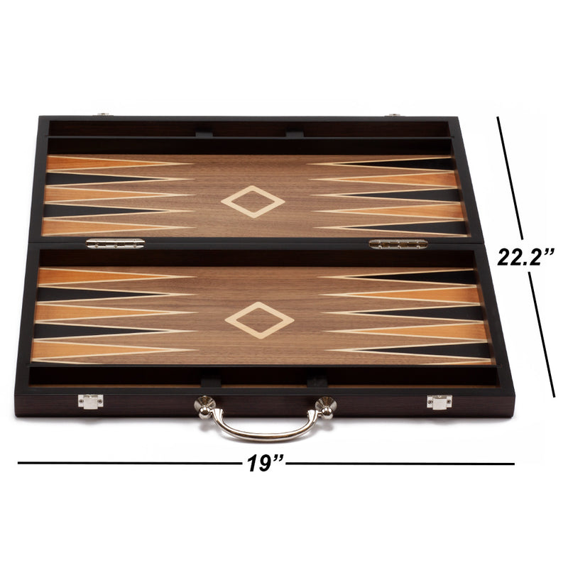 19" Premium Wooden Inlay Backgammon Board Game Set Classical Travel Table Board Game for kids and Adults - X Design