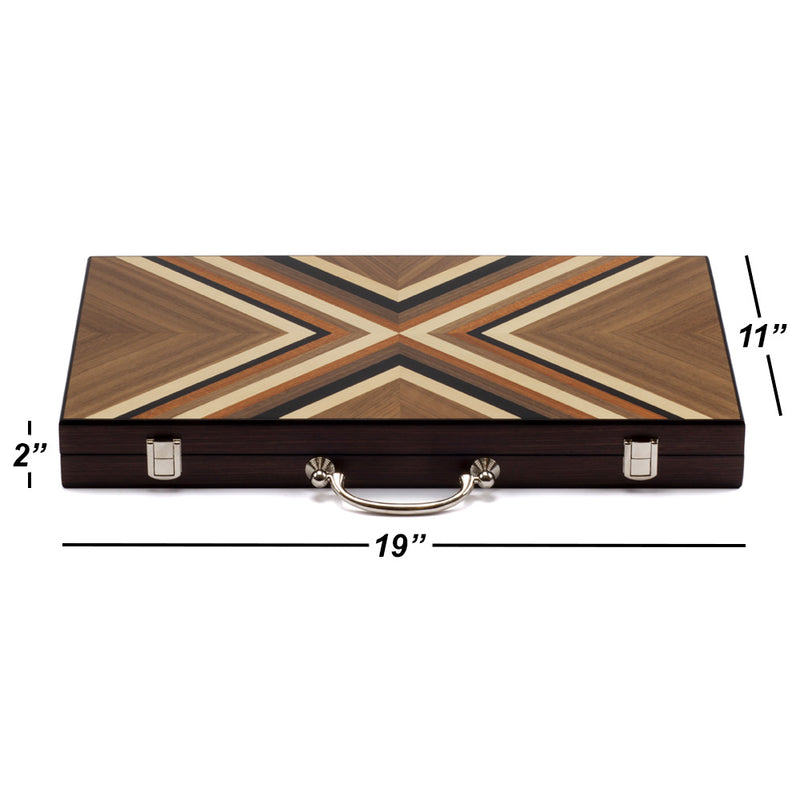 19" Premium Wooden Inlay Backgammon Board Game Set Classic Travel Table Board Game - X Design