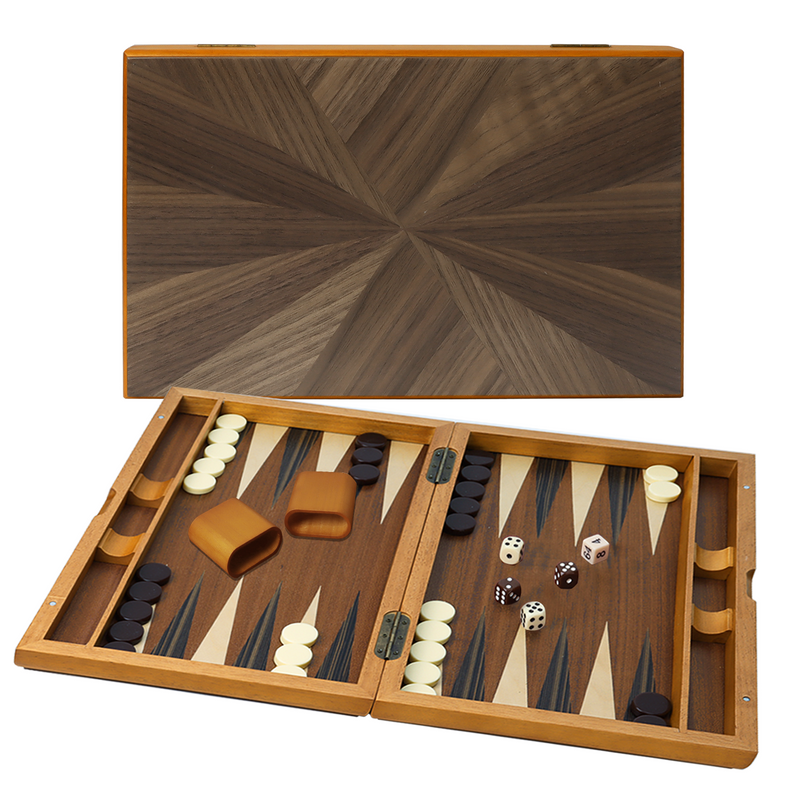 15"/17"/19" Premium Wooden Inlay Backgammon Board Game Set Classic Travel Table Board Game - Focus