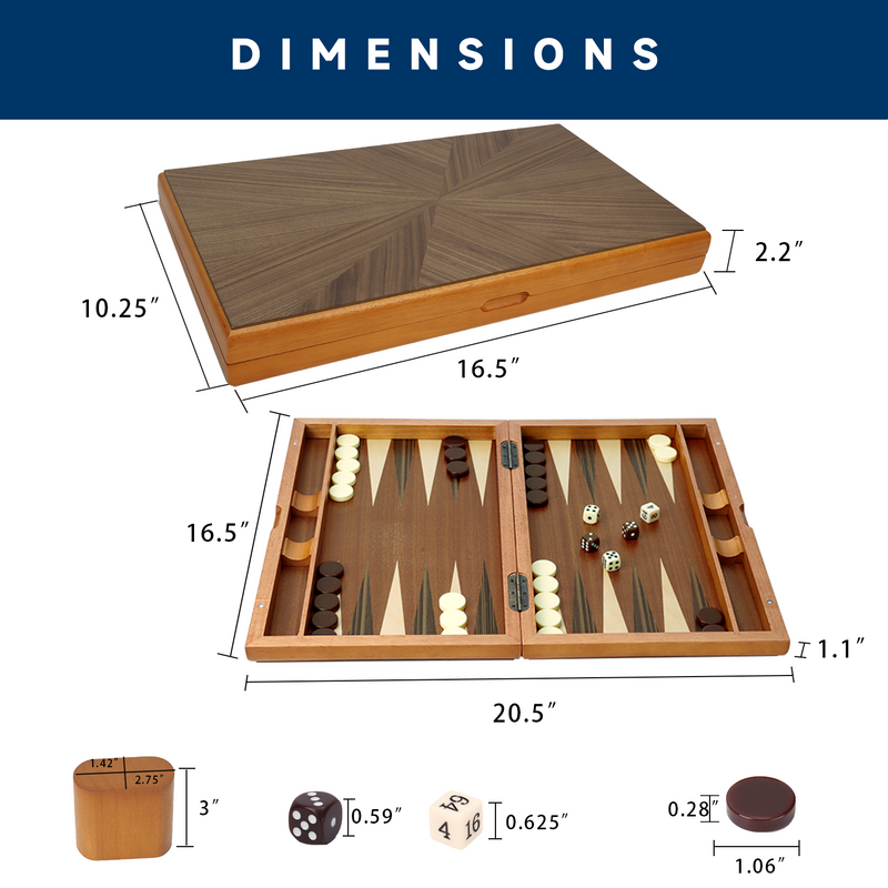 15"/17"/19" Premium Wooden Inlay Backgammon Board Game Set Classical Travel Table Board Game for kids and Adults - Focus