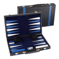 Leather Backgammon Board Game Set Classical Travel Table Board Game for kids and Adults - Blue/Grey SML
