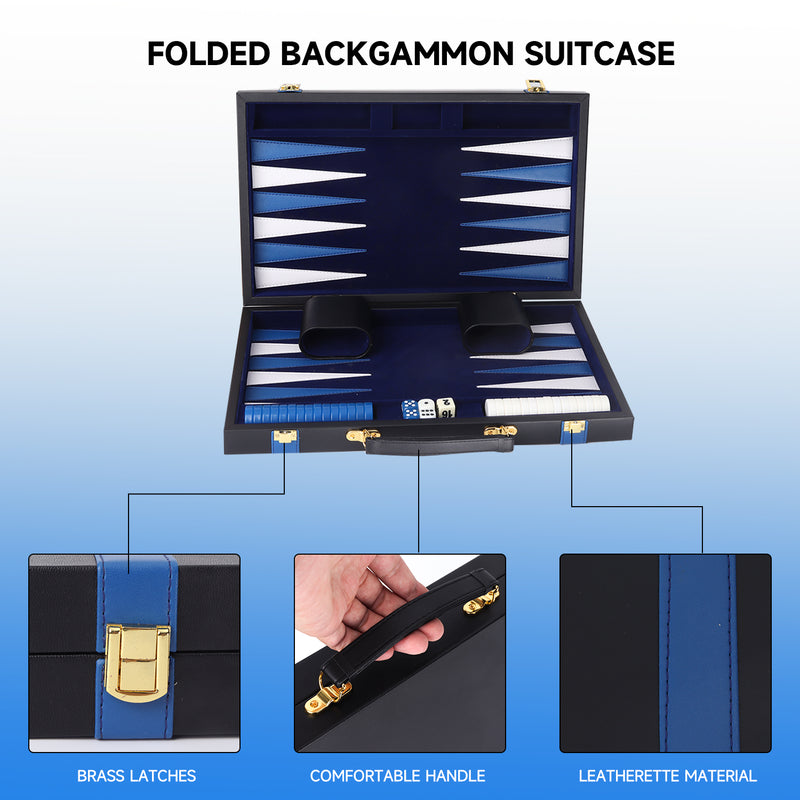 Black&Blue Leather Backgammon Board Game Set - S/M/L