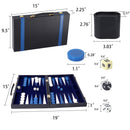 Black&Blue Leather Backgammon Board Game Set - S/M/L
