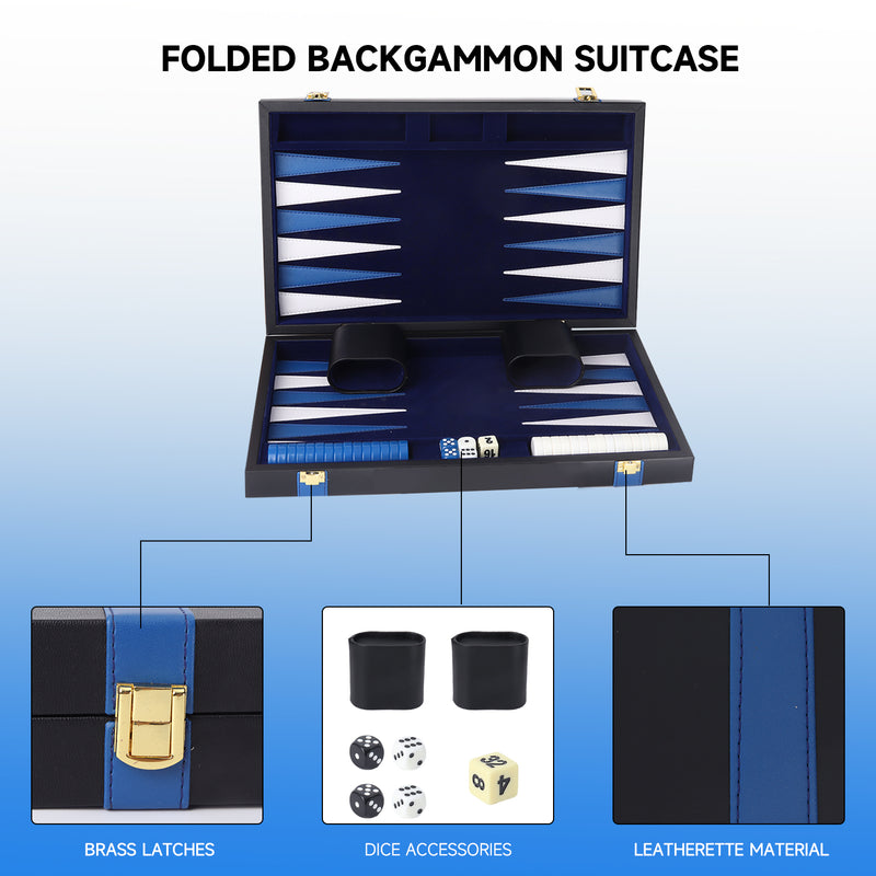 Black&Blue Leather Backgammon Board Game Set - S/M/L