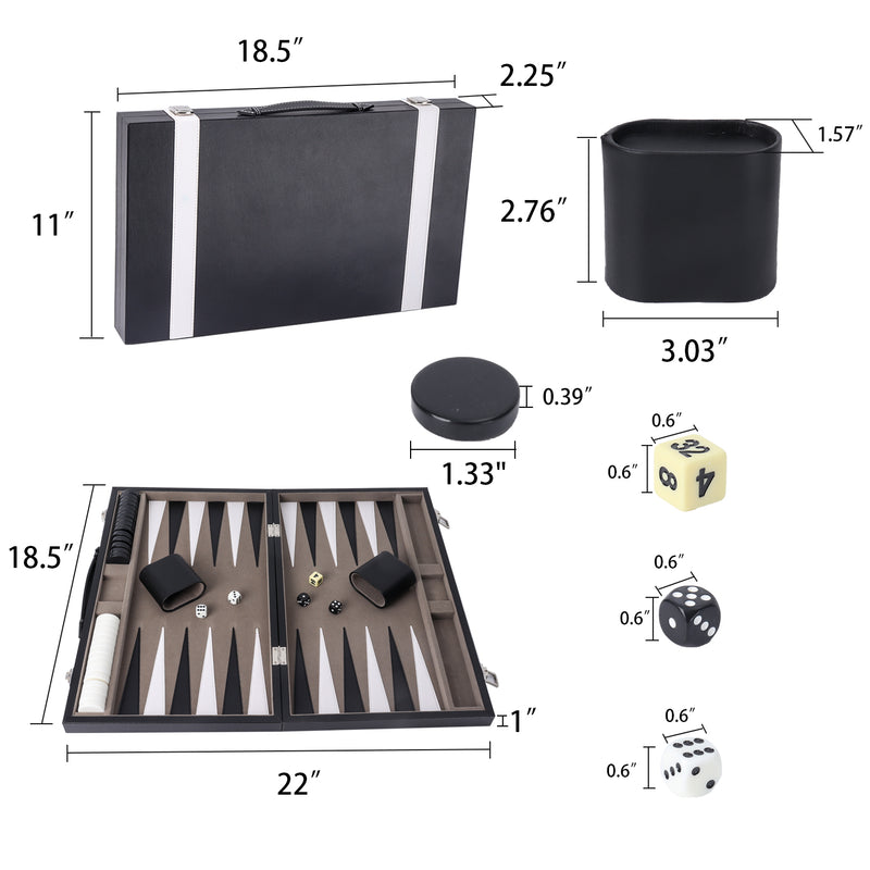 Black&Grey Leather Backgammon Board Game Set -  S/M/L