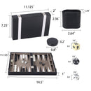 Black&Grey Leather Backgammon Board Game Set - S/M/L