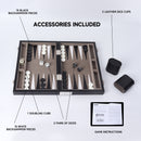 Black&Grey Leather Backgammon Board Game Set - S/M/L