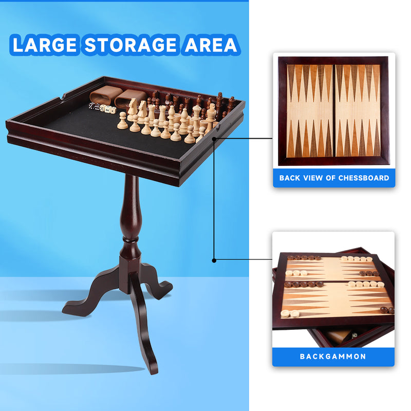 3-in-1 Wooden Chess Checkers Backgammon Table, Tabletop Combo Game Set