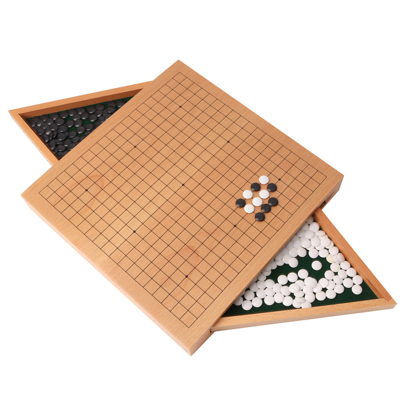 12" Wooden Wood Go Board Game Set with Drawers and Chess Stone for kids and Adults Party Game