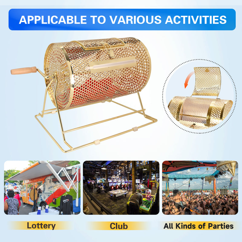 Raffle Drum, Small Brass Raffle Ticket Spinning Cage, Holds 2,500-15,000 Tickets or 100-500 Ping Pong Balls