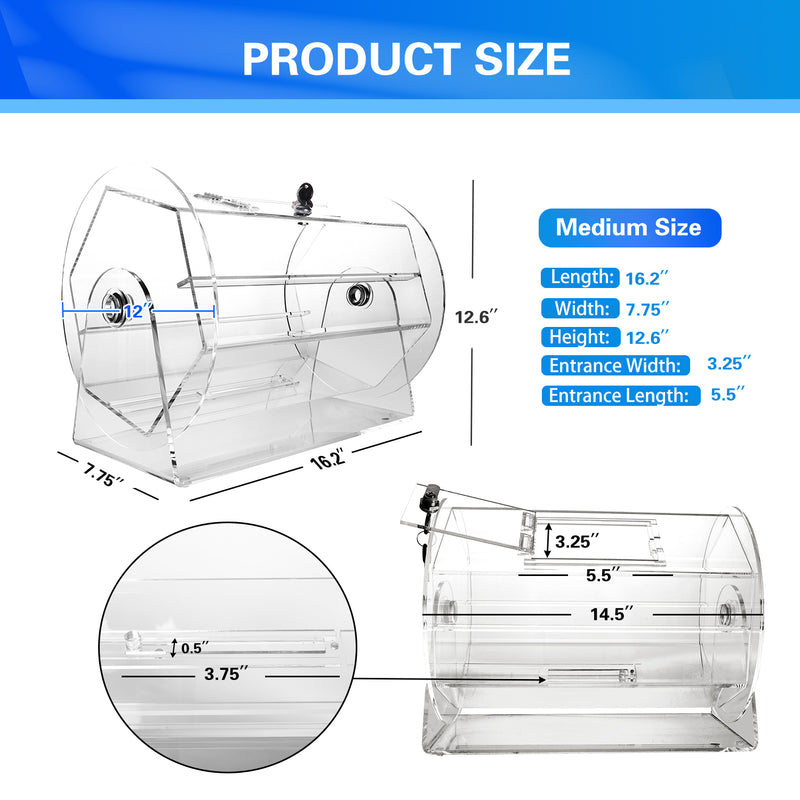 Easy Carry Acrylic Clear Raffle Ticket Drum Lottery Rolling Box Bingo Game Drum for Social or Corporate Parties（Holds 2000~10000 Tickets）