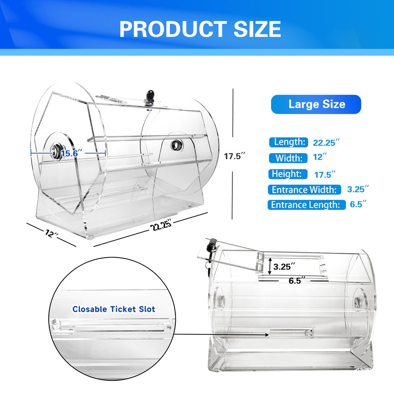 Acrylic Raffle Drum, Raffle Ticket Spinning Cage Holds 2,000-10000 Tickets
