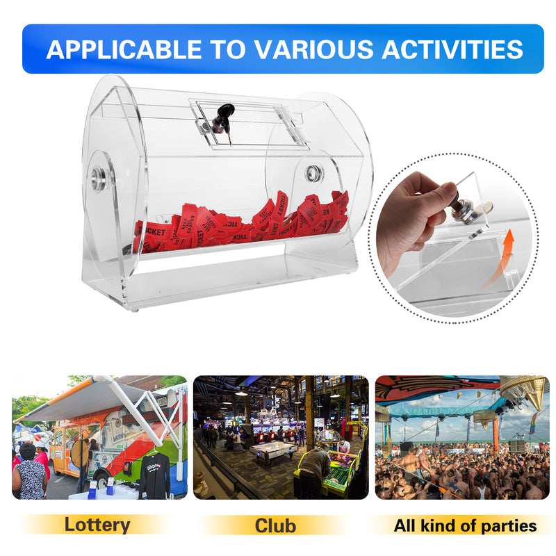 Easy Carry Acrylic Clear Raffle Ticket Drum Lottery Rolling Box Bingo Game Drum for Social or Corporate Parties（Holds 2000~10000 Tickets）