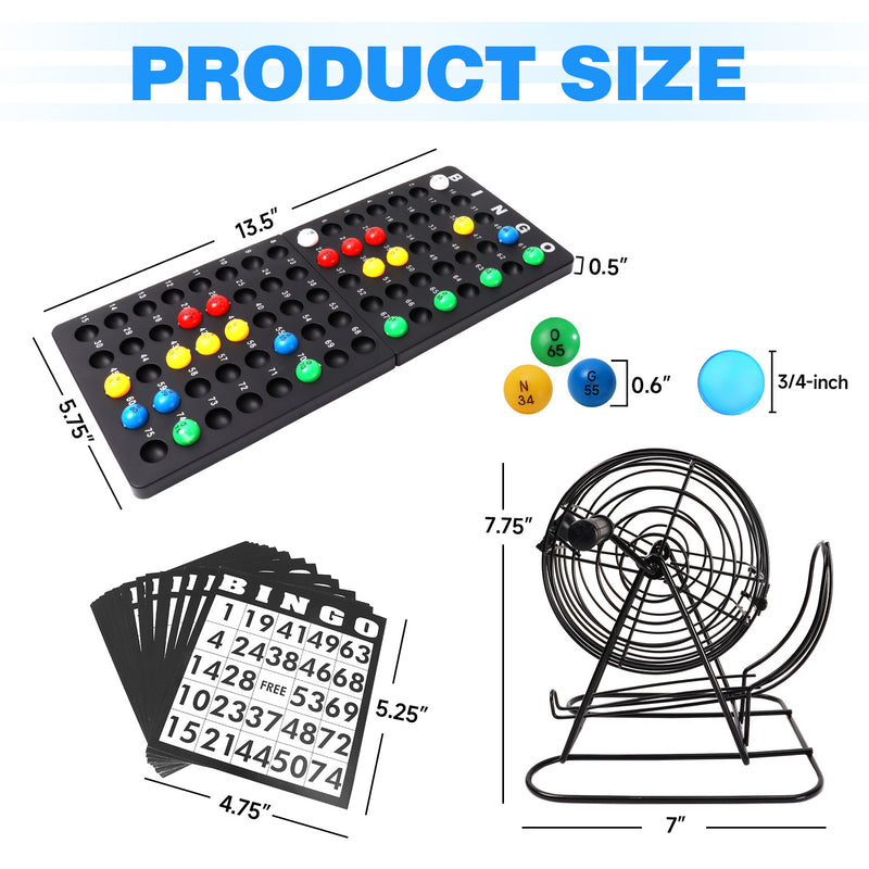 GSE Deluxe Bingo Game Set with Metal Cage, Masterboard & Balls, 50 Bingo Game Cards & 300 Chips for Game Night