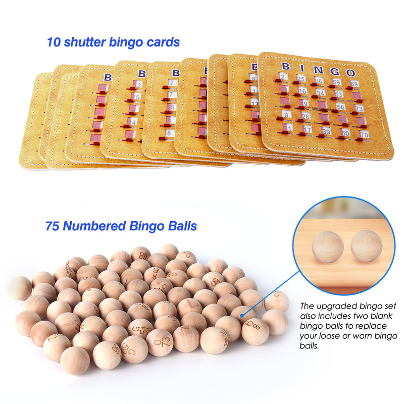 Bingo Game Set with 8" Bingo Cage and Master Board, 75 Bingo Balls, 10 Shutter Bingo Cards