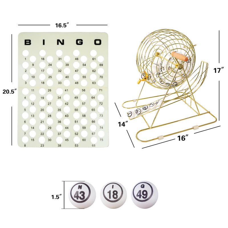 Large Bingo Game Set with 12" Bingo Cage and 1.5" Ping Pong Size Bingo Balls, Plastic Master Board