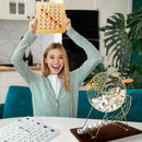 Large Bingo Game Set with Bingo Cage and Bingo Balls, Plastic Master Board (Wood Base)