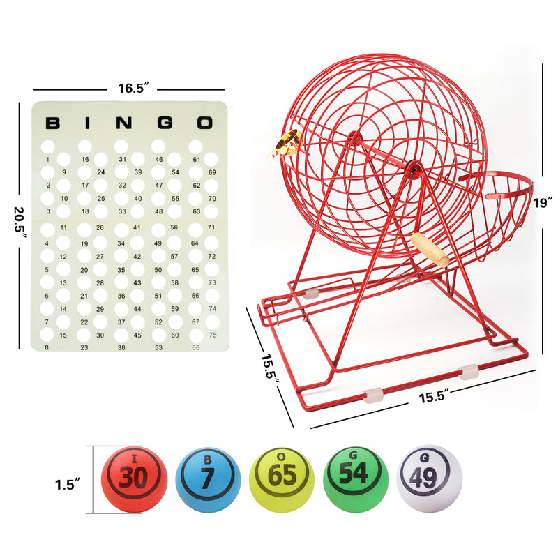 Bingo Game Set with Jumbo Bingo Cage and Bingo Balls, Master Board - Black/Red