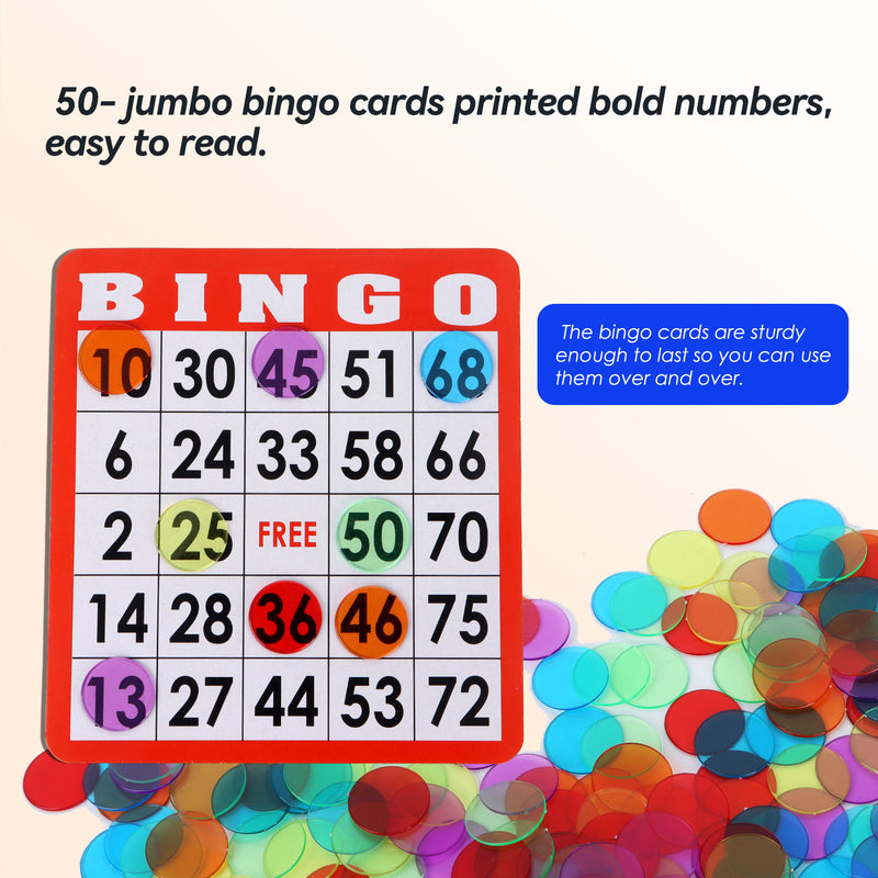 Bingo Game Set with 50/100 Bingo Cards, 500/1000 Bingo Chips & Deck Bingo Calling Cards