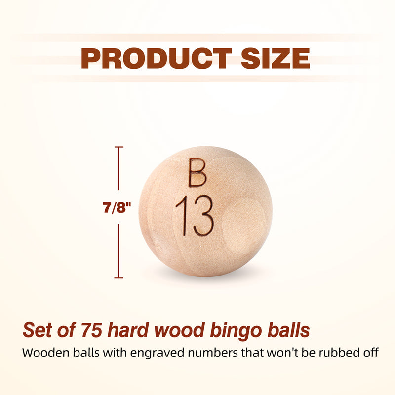 7/8-Inch Solid Wooden Replacement Bingo Balls for 9" Diameter Bingo Cage, Bingo Nights, Prize Raffles