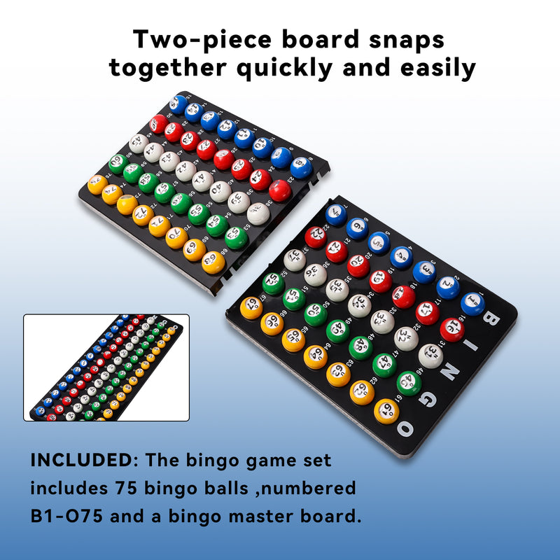 Bingo Game Master Board and 7/8" Multi-Color Plastic Bingo Balls with Easy Read Window (Black/White)