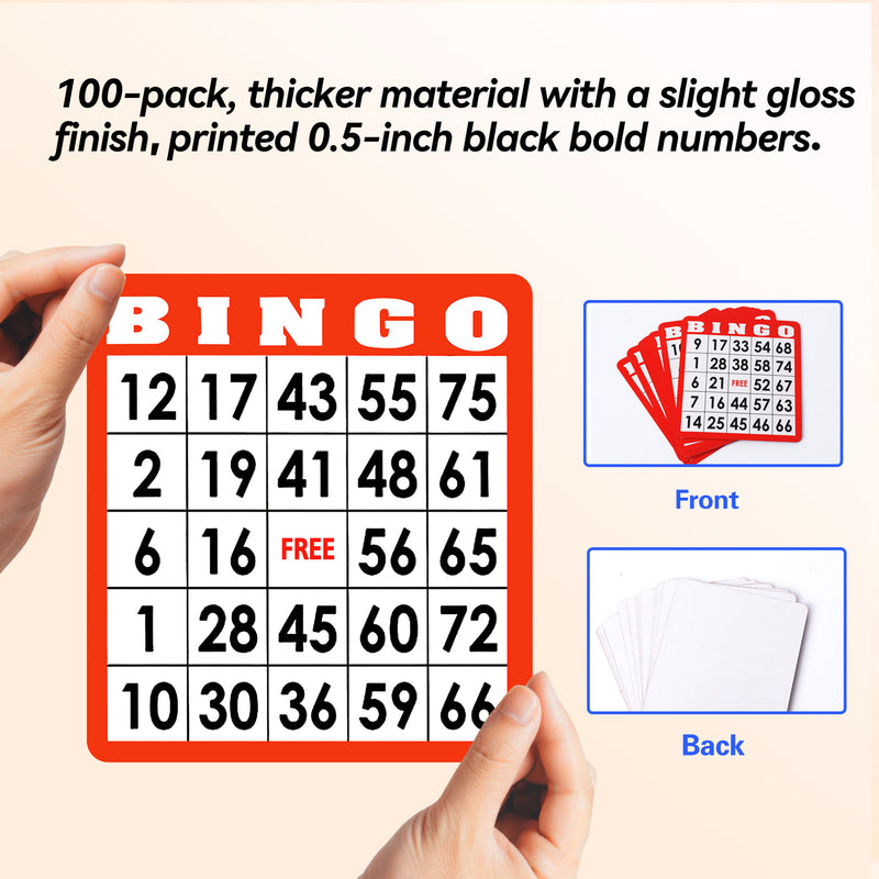 100 Pack Easy Read Mixed Bingo Cards Jumbo Bingo Game Cards for Bingo Game,Parties,Family Reunions,Each Card with Unique Numbers - Multi Color